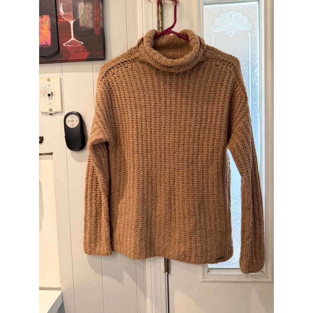 Abercrombie & Fitch Womens XS Turtleneck Sweater Chunky Ribbed Knit Camel Tan